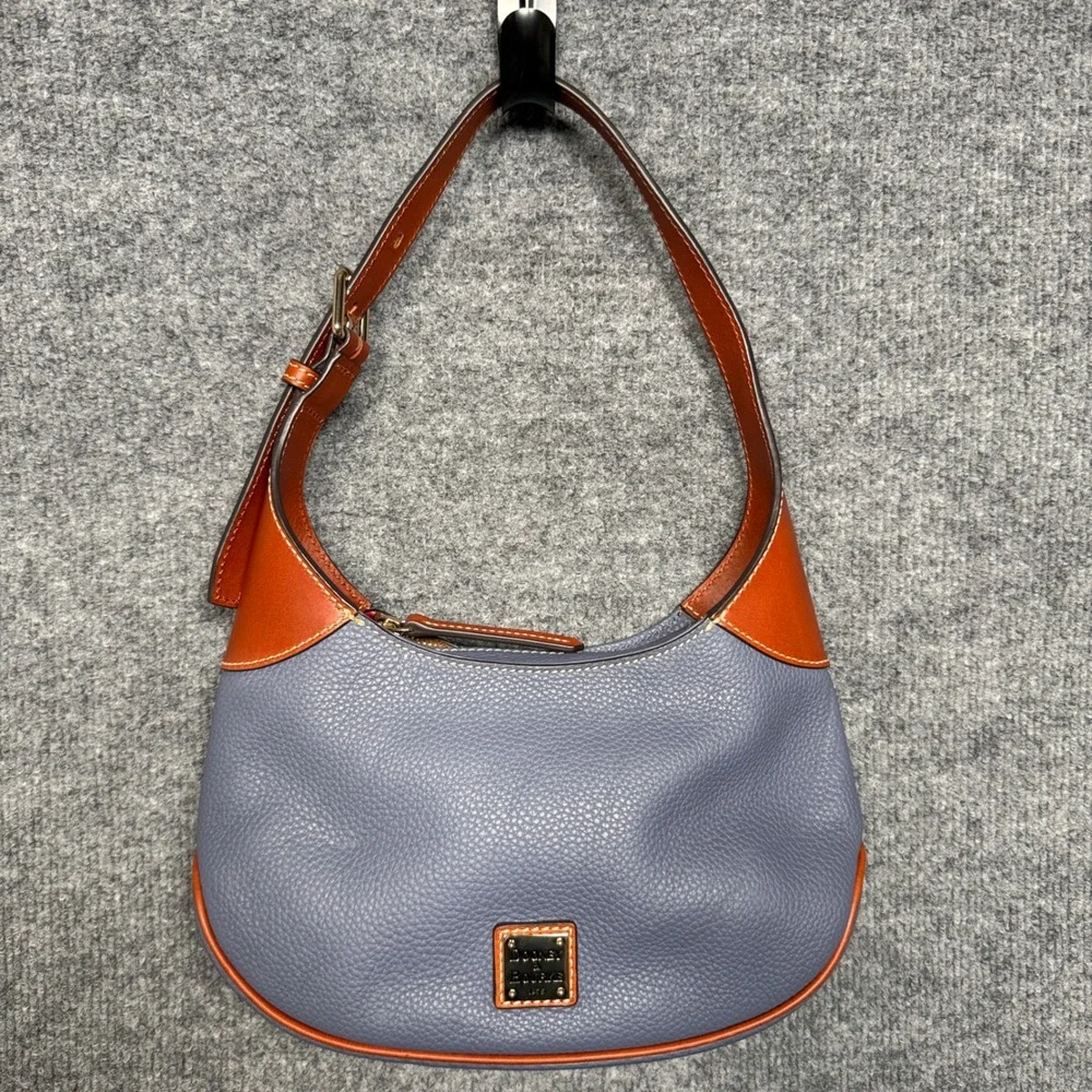 Dooney & Bourke Hobo Shoulder Bag Blue Brown Pebble Leather Colorblock Pocket